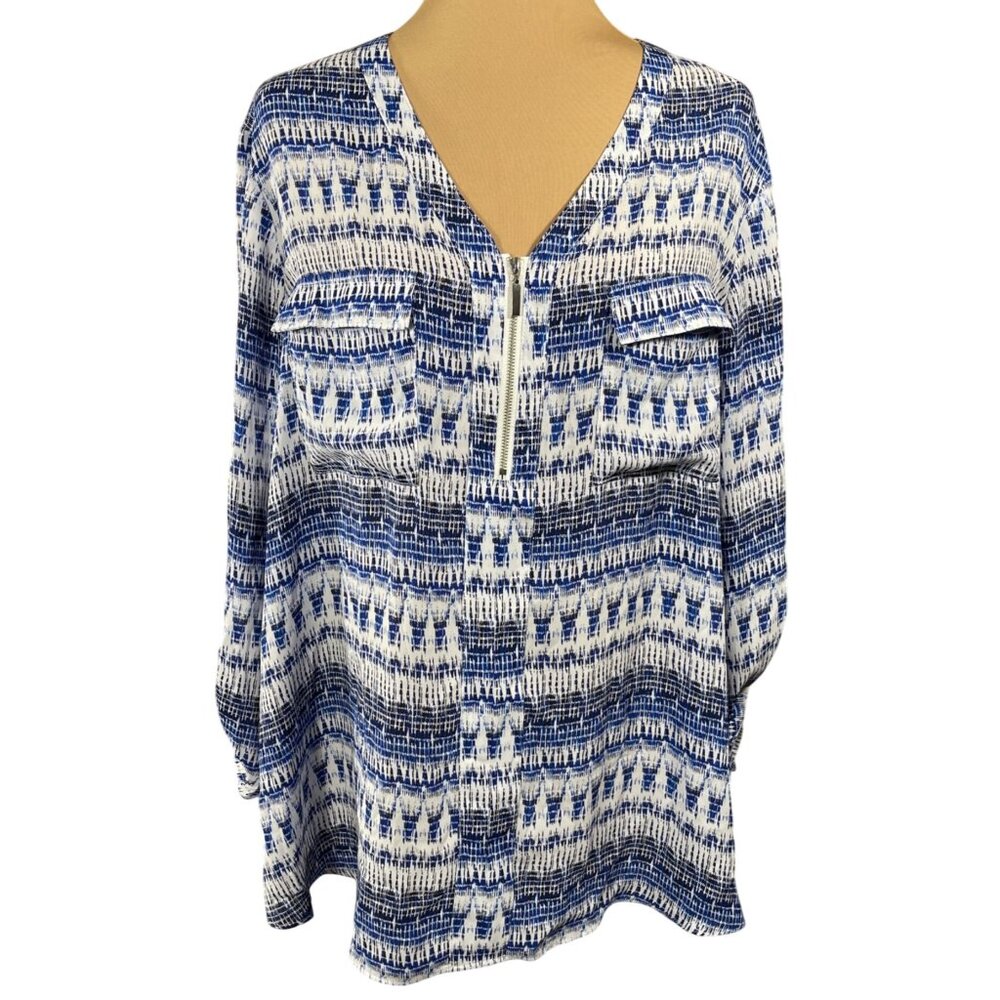 New Est. 1946 Tunic Top Zipper Blue White Size 18/20 V-Neck